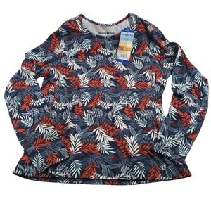 Hang Ten Blue Tropical Leaf Rash Guard‎ UPF 50+ Quick Dry Long Sleeve L